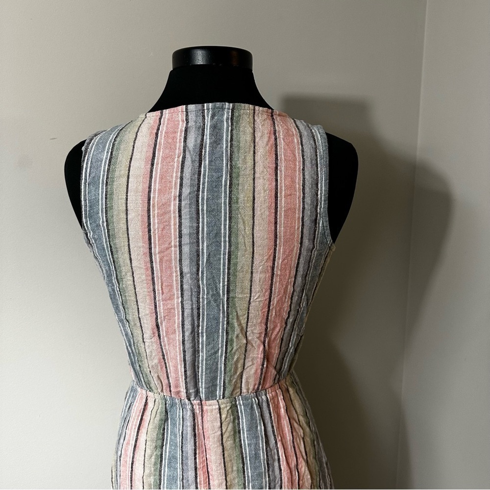 Indigo Rein Pastel Linen Blend Striped Button V Neck Midi Dress in Size Medium - Picture 5 of 6